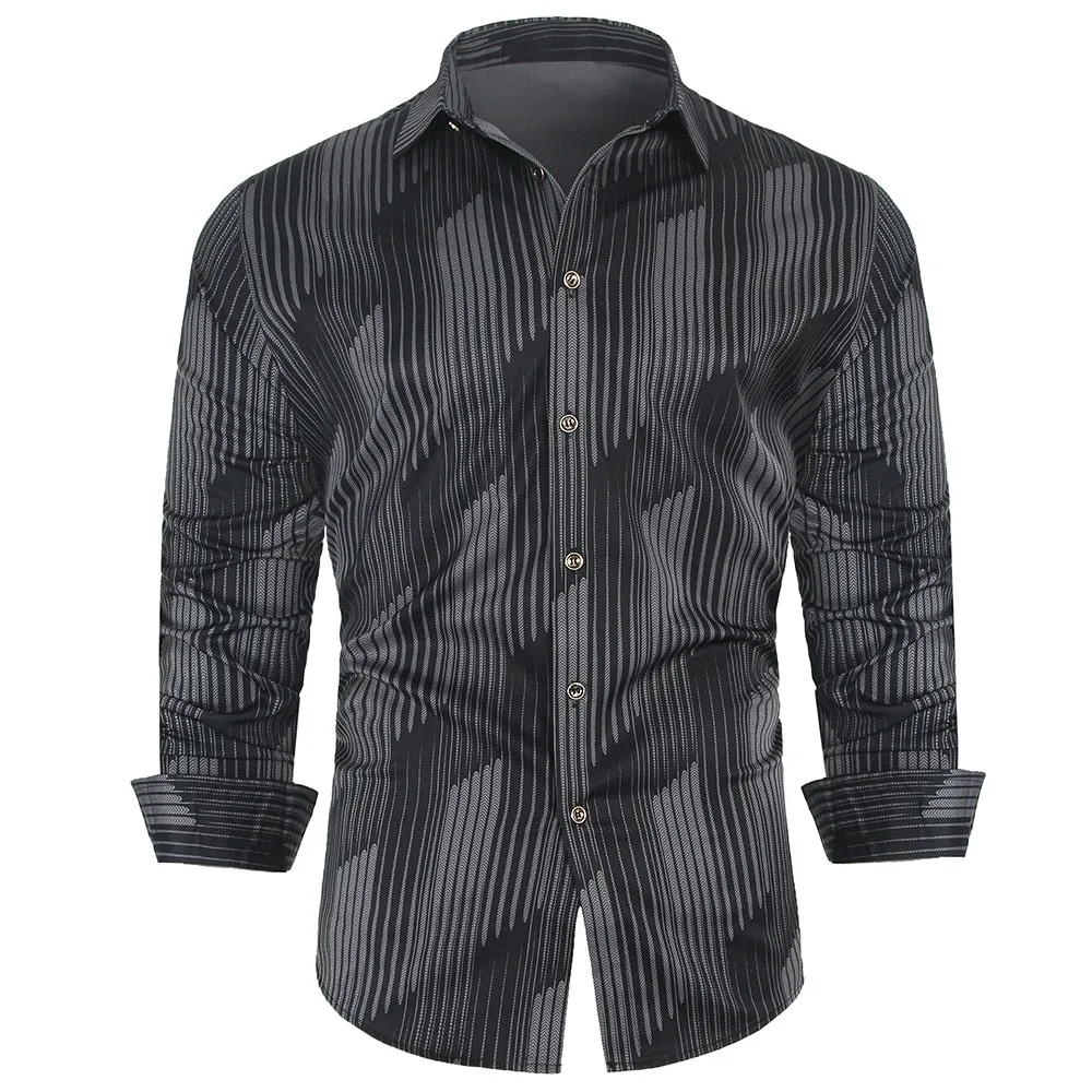 Men's Casual Style Streetwear Slim Square Collar Long Sleeve Shirt