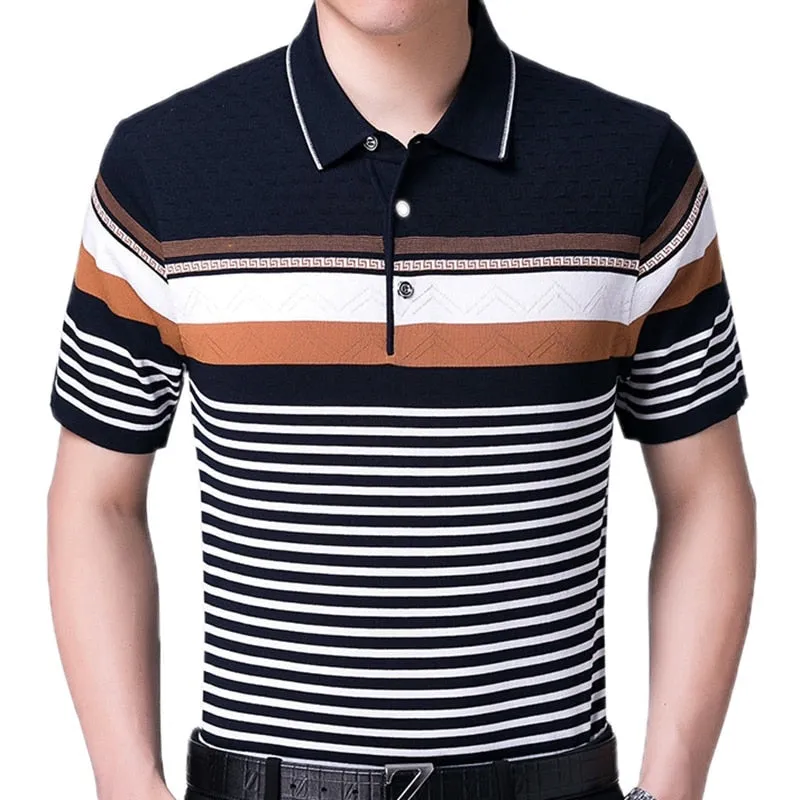 Cotton Striped Slim Fit Polo Shirt for Men