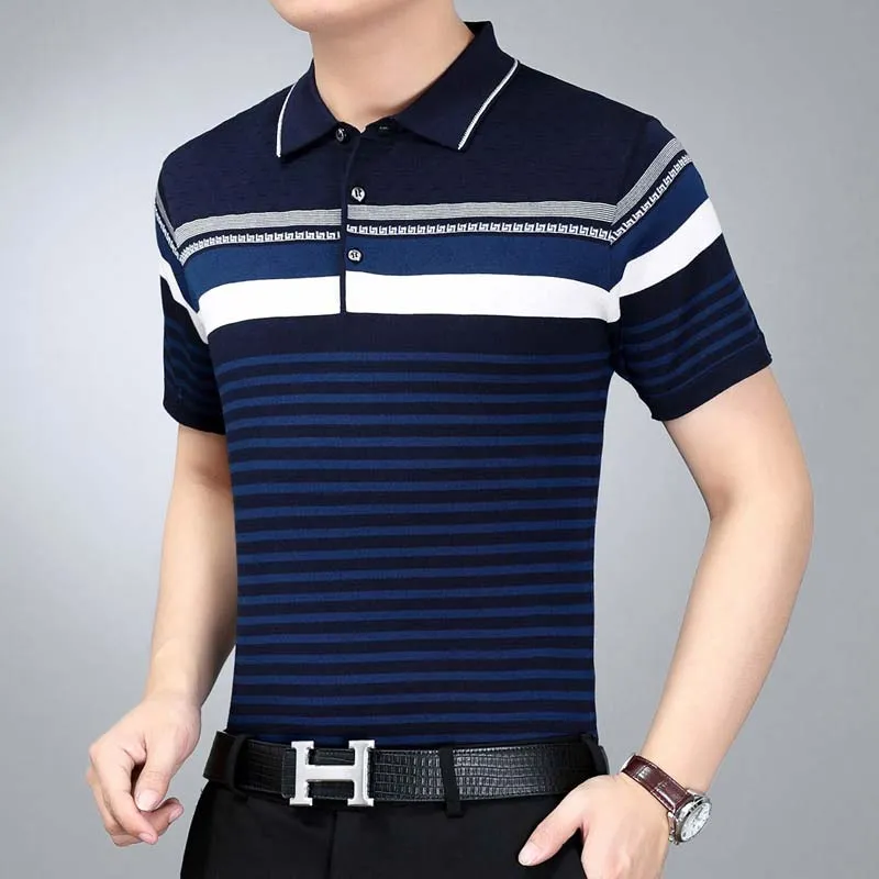 Cotton Striped Slim Fit Polo Shirt for Men