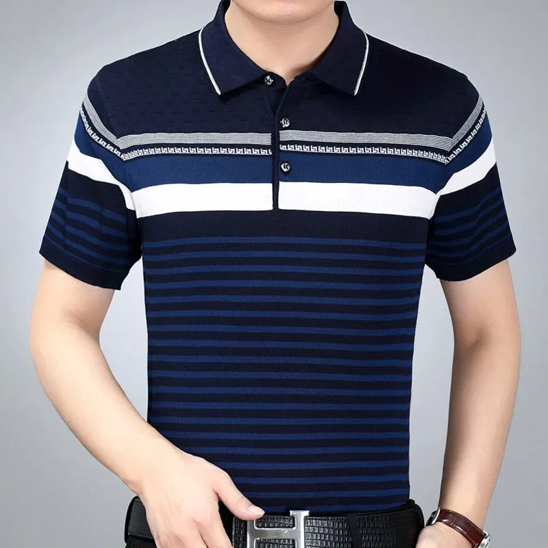 Cotton Striped Slim Fit Polo Shirt for Men