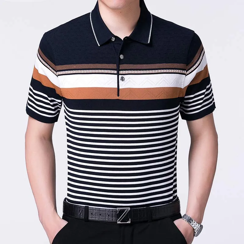 Cotton Striped Slim Fit Polo Shirt for Men