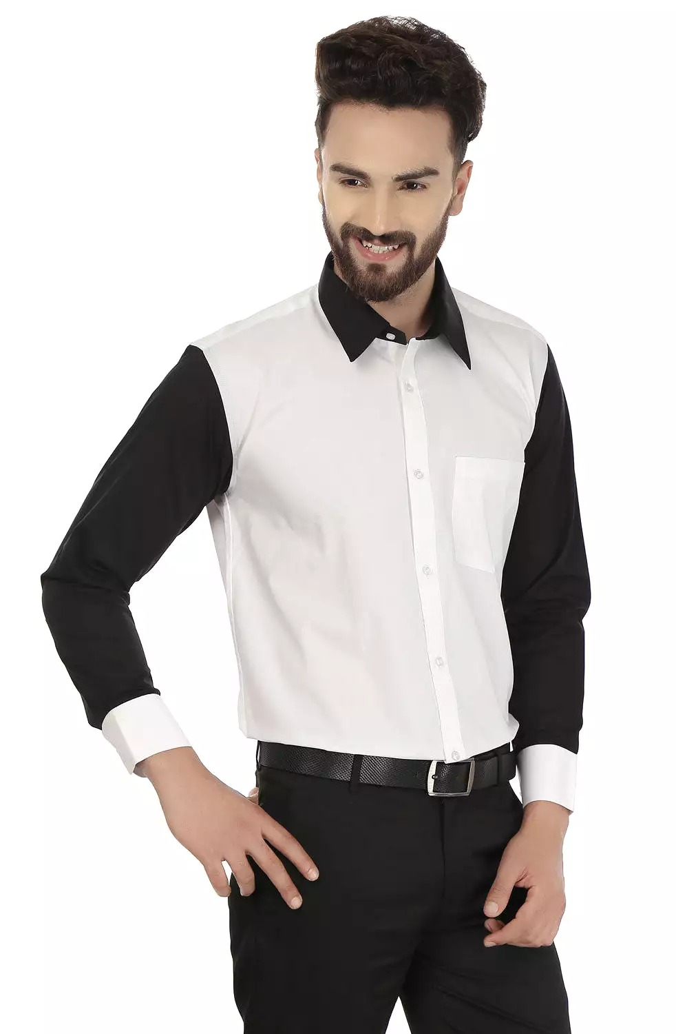 White Men's Long Sleeve Cotton Button Down Dress Shirt