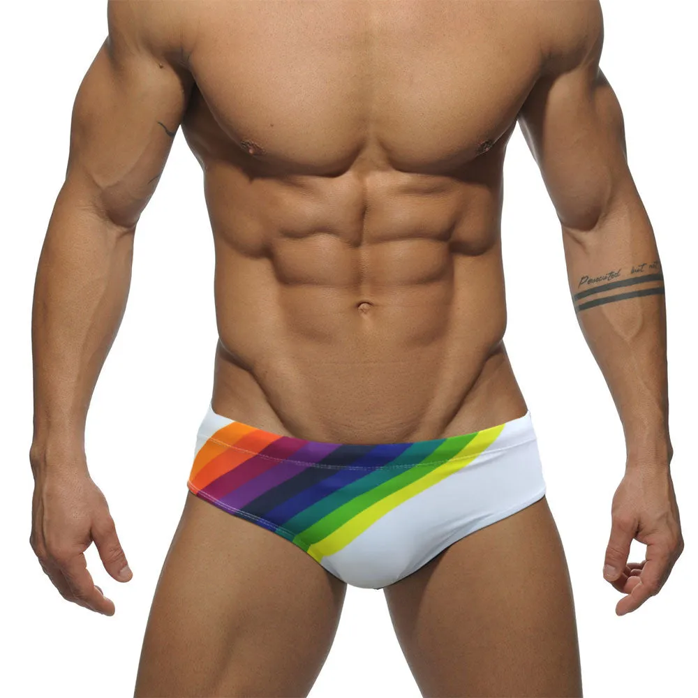 Men's Rainbow Polyester Push-Up Briefs for Beach Surfing