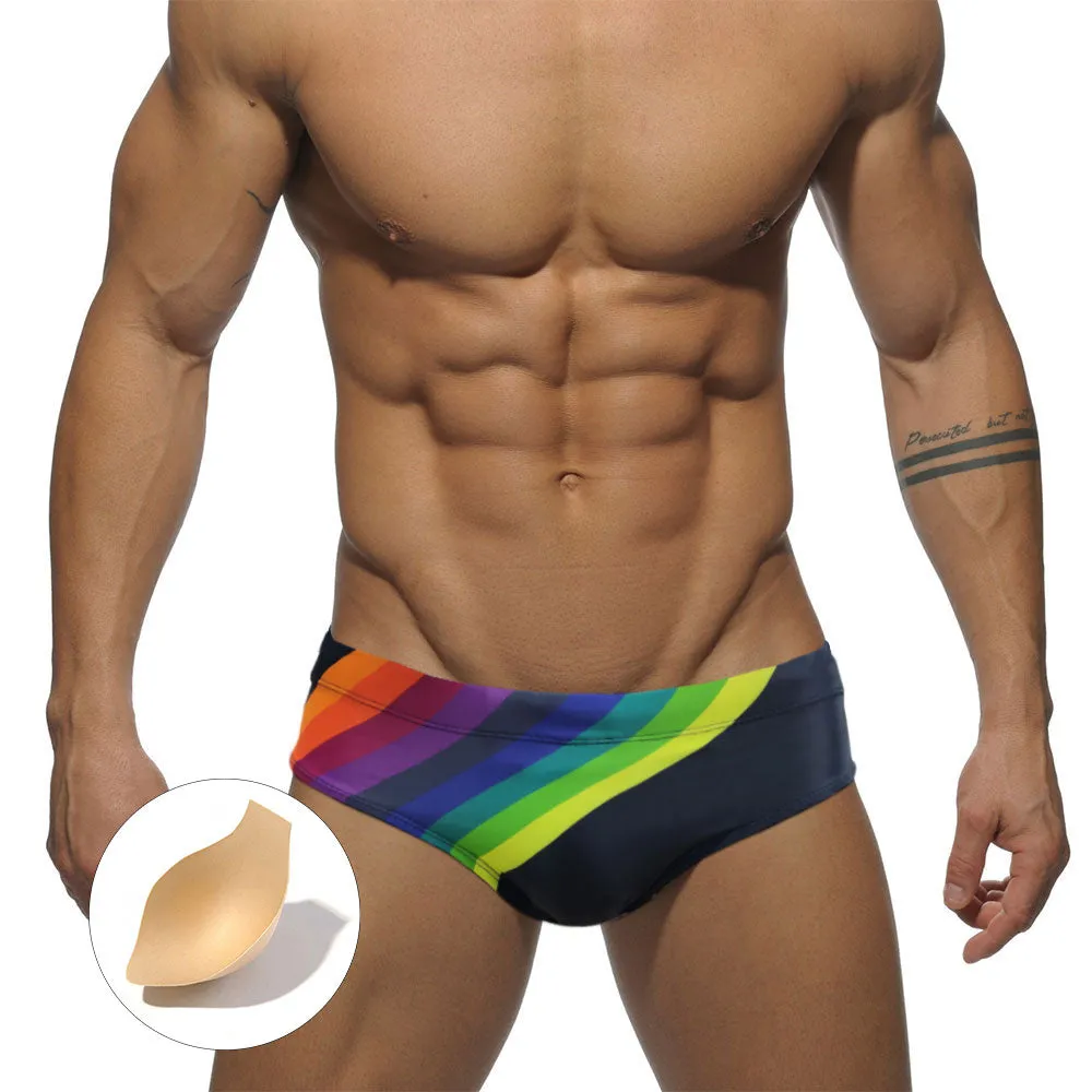 Men's Rainbow Polyester Push-Up Briefs for Beach Surfing