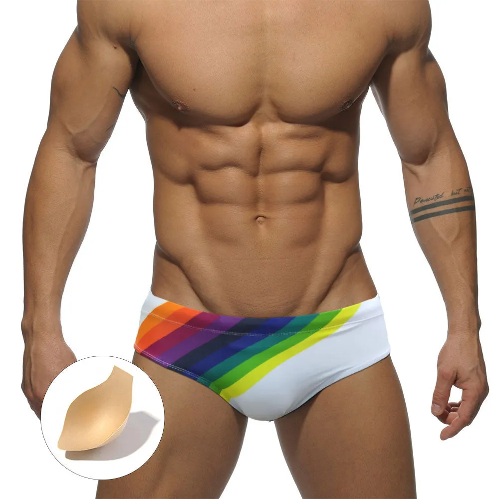 Men's Rainbow Polyester Push-Up Briefs for Beach Surfing