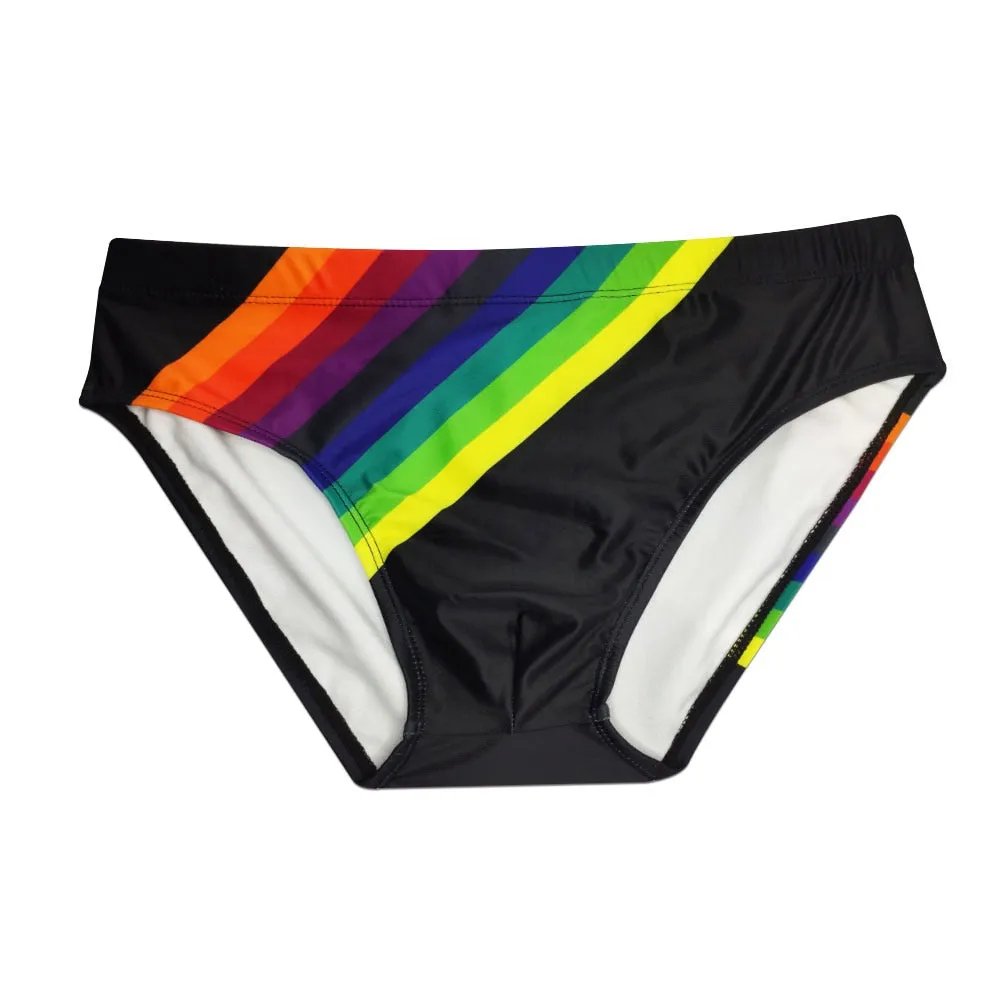 Men's Rainbow Polyester Push-Up Briefs for Beach Surfing