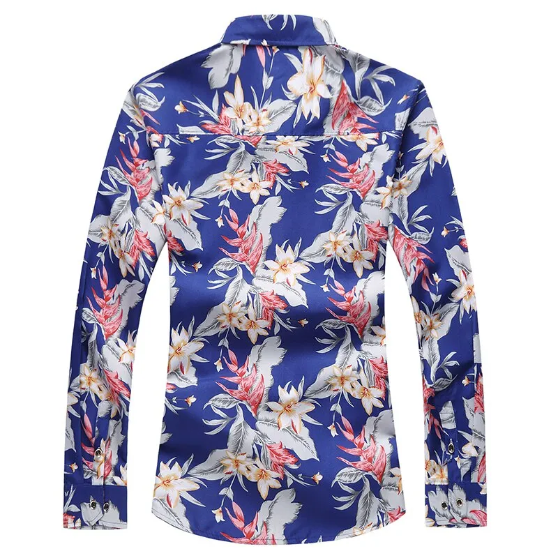 Men's Casual Flower Print Broadcloth Long Sleeve Shirt