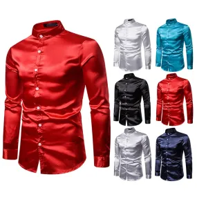 Men's Satin Silk Slim Fit Shiny Party Shirt