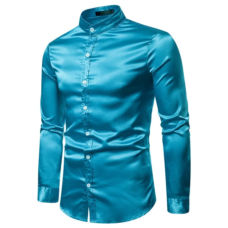 Men's Satin Silk Slim Fit Shiny Party Shirt