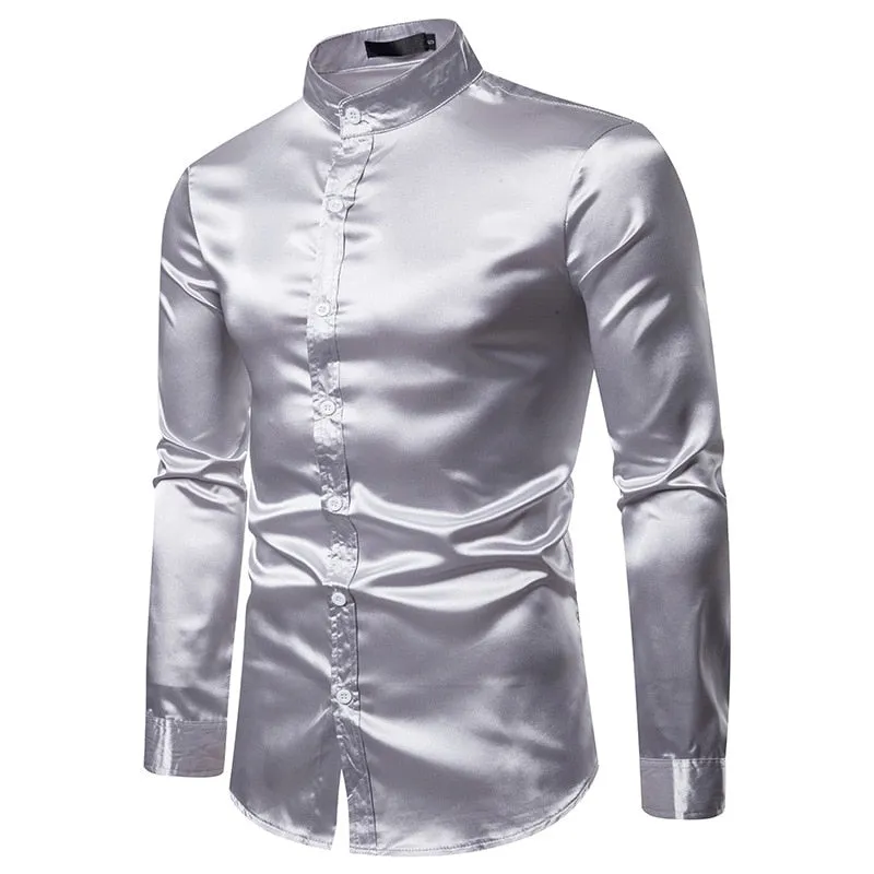 Men's Satin Silk Slim Fit Shiny Party Shirt