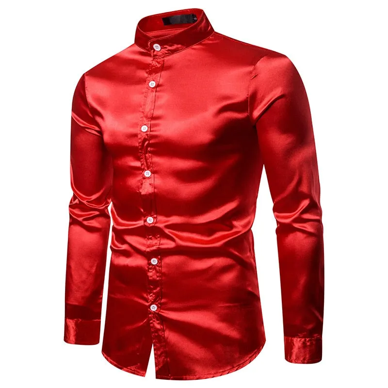 Men's Satin Silk Slim Fit Shiny Party Shirt