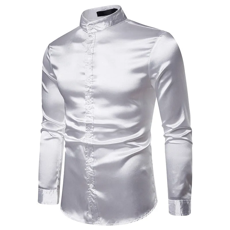 Men's Satin Silk Slim Fit Shiny Party Shirt