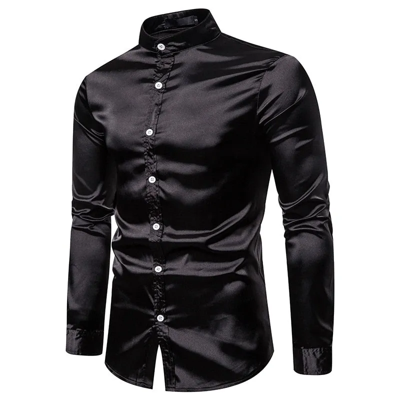 Men's Satin Silk Slim Fit Shiny Party Shirt