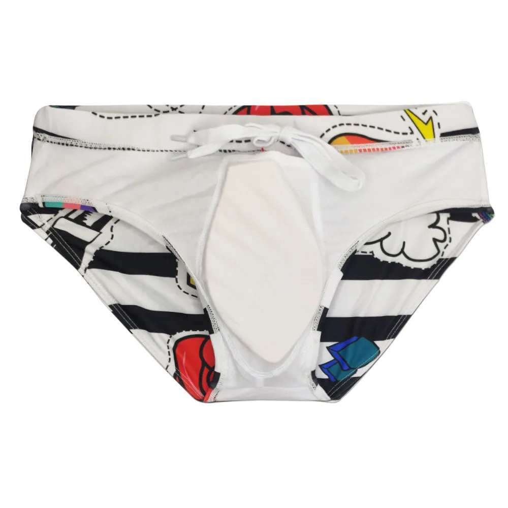 Men's Rose Striped Pattern Water Sports Swim Briefs