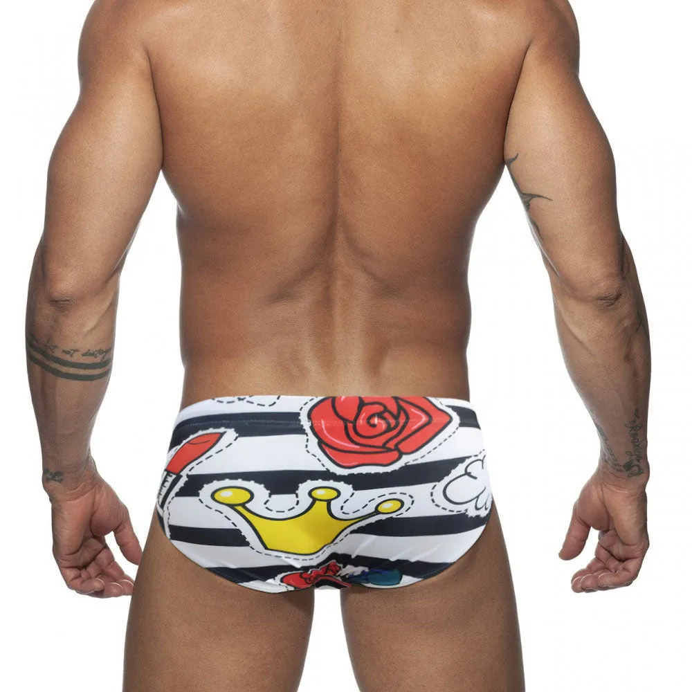 Men's Rose Striped Pattern Water Sports Swim Briefs