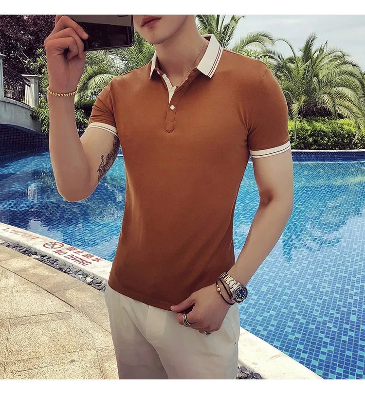 Slim Fit Short Sleeve Men's Spring Formal Business Shirt with Solid Color.