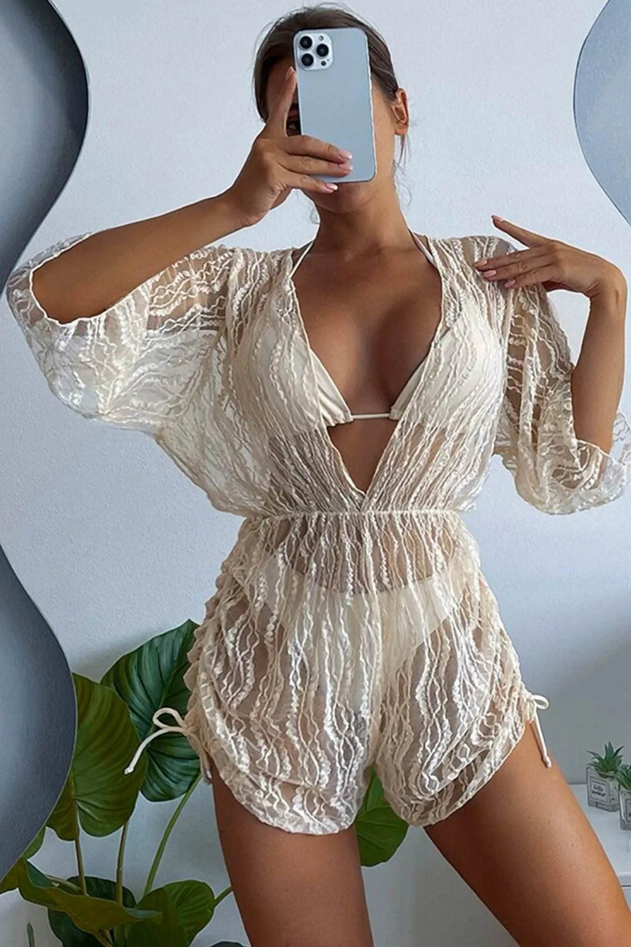 Mesh Rompers Bikini Cover-up Set