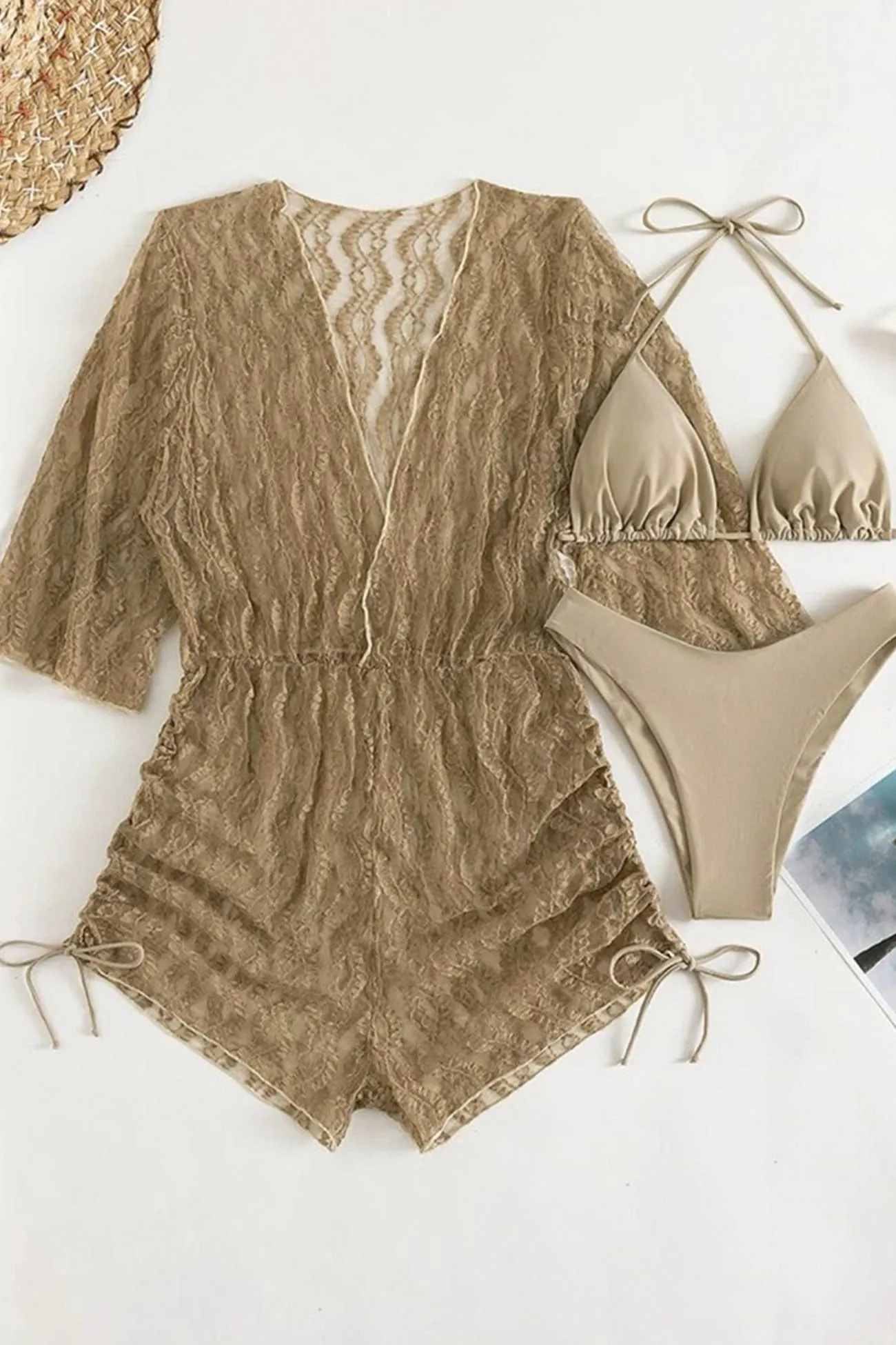 Mesh Rompers Bikini Cover-up Set