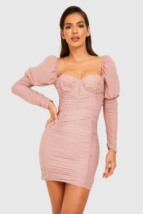 Mesh Ruched Bodycon Dress