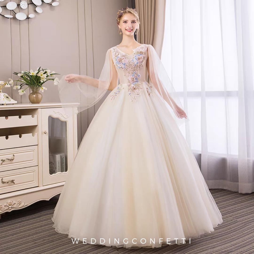 Meyson Champagne Flora Ball Gown - Buy now for a stunning evening look!