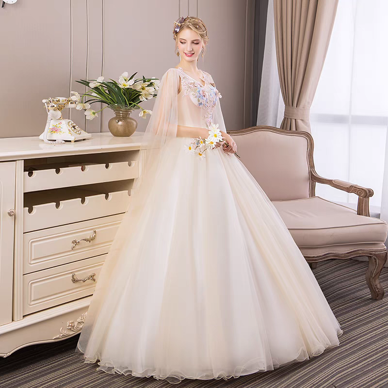 Meyson Champagne Flora Ball Gown - Buy now for a stunning evening look!