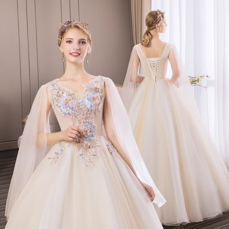 Meyson Champagne Flora Ball Gown - Buy now for a stunning evening look!