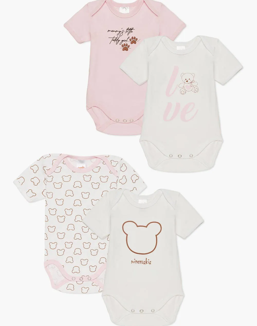 MINERVA Baby Rompers 4-Pack - Teddies Print