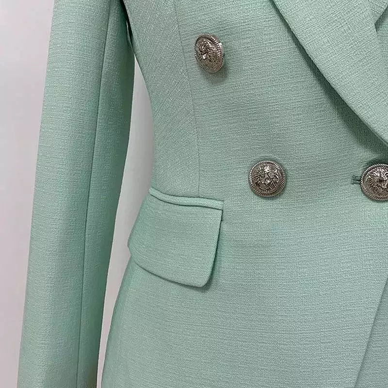 Mint Green Double Breasted Blazer with Silver Buttons