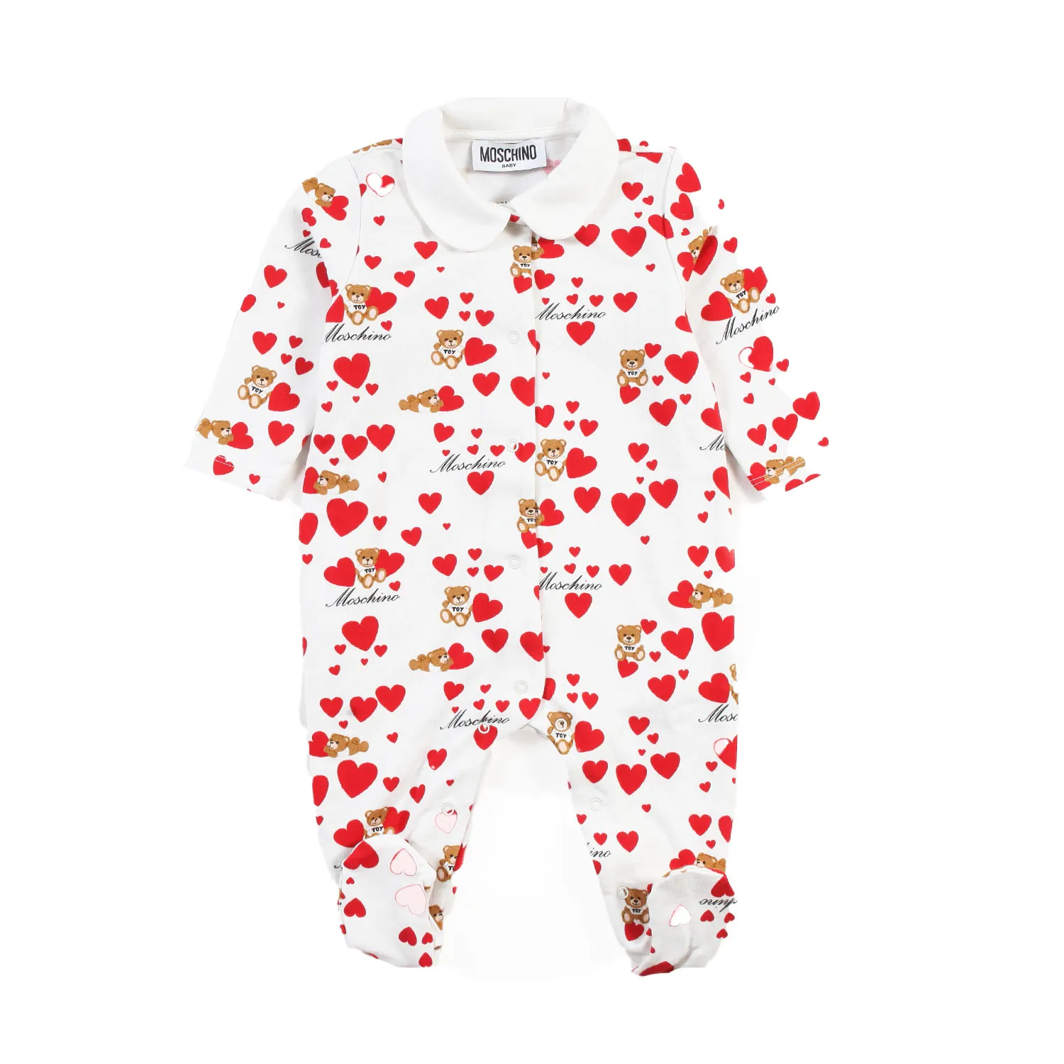 Moschino Cream Romper Red Hearts Baby Girl