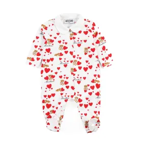 Moschino Cream Romper Red Hearts Baby Girl