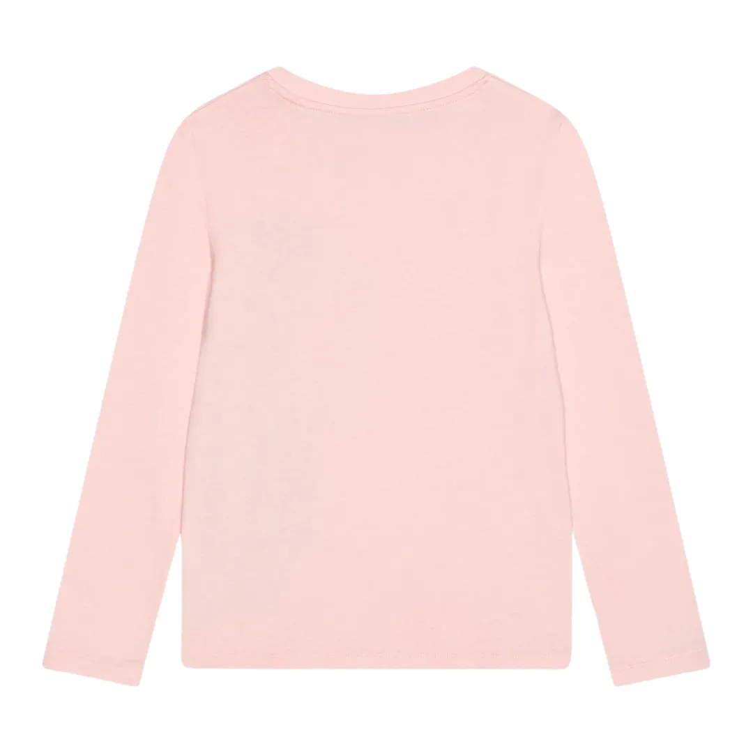 Moschino Long Sleeve T-Shirt with Vertical Bear Logo in Pale Pink