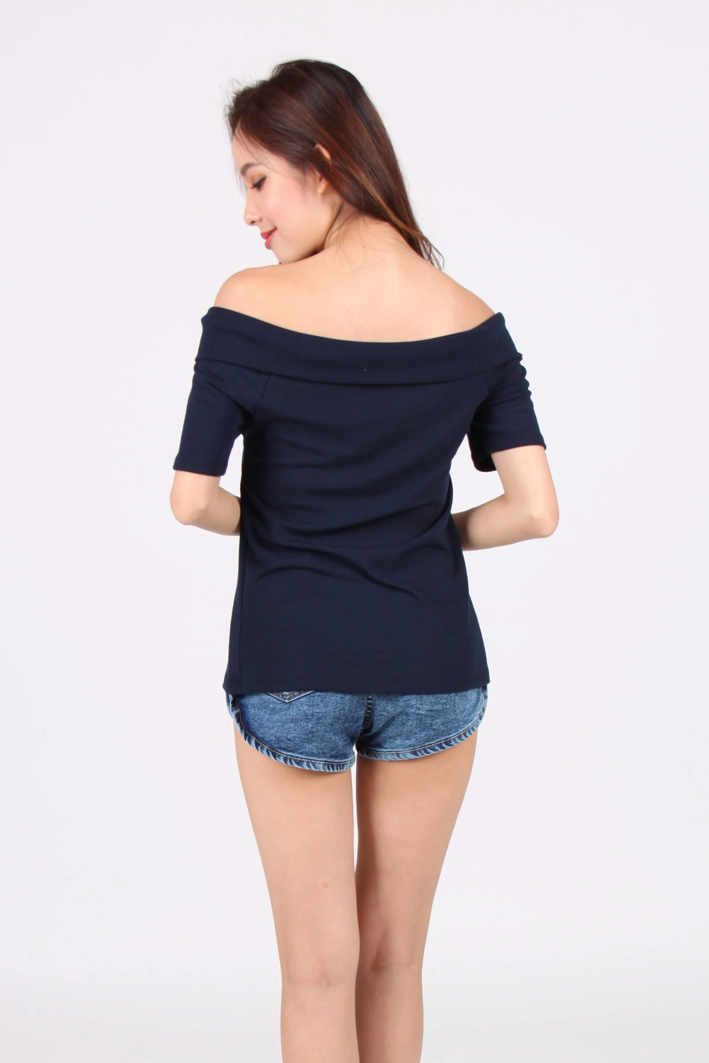 Navy Blue Off Shoulder Top