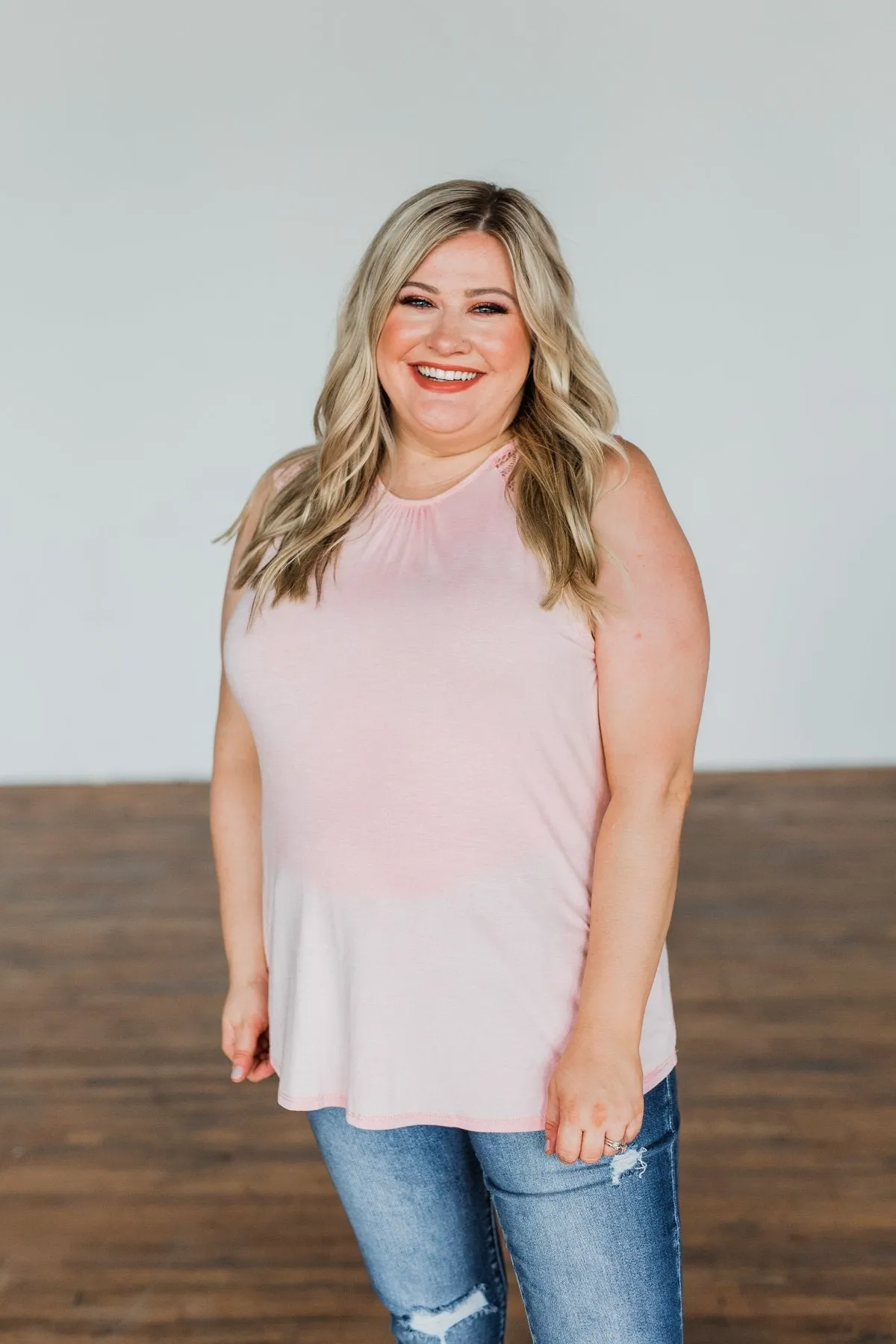 Lace Sleeve Tank Top Never Left My Side - Blush Pink