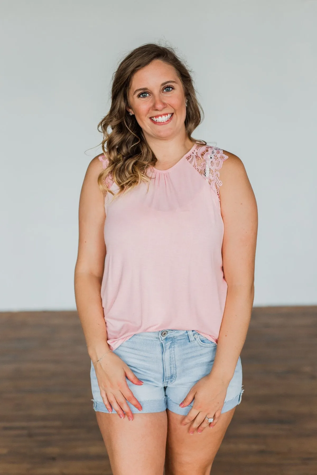 Lace Sleeve Tank Top Never Left My Side - Blush Pink