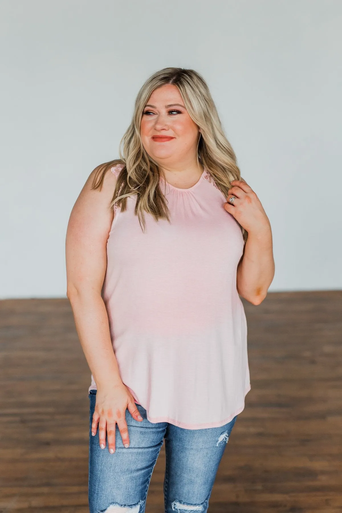 Lace Sleeve Tank Top Never Left My Side - Blush Pink