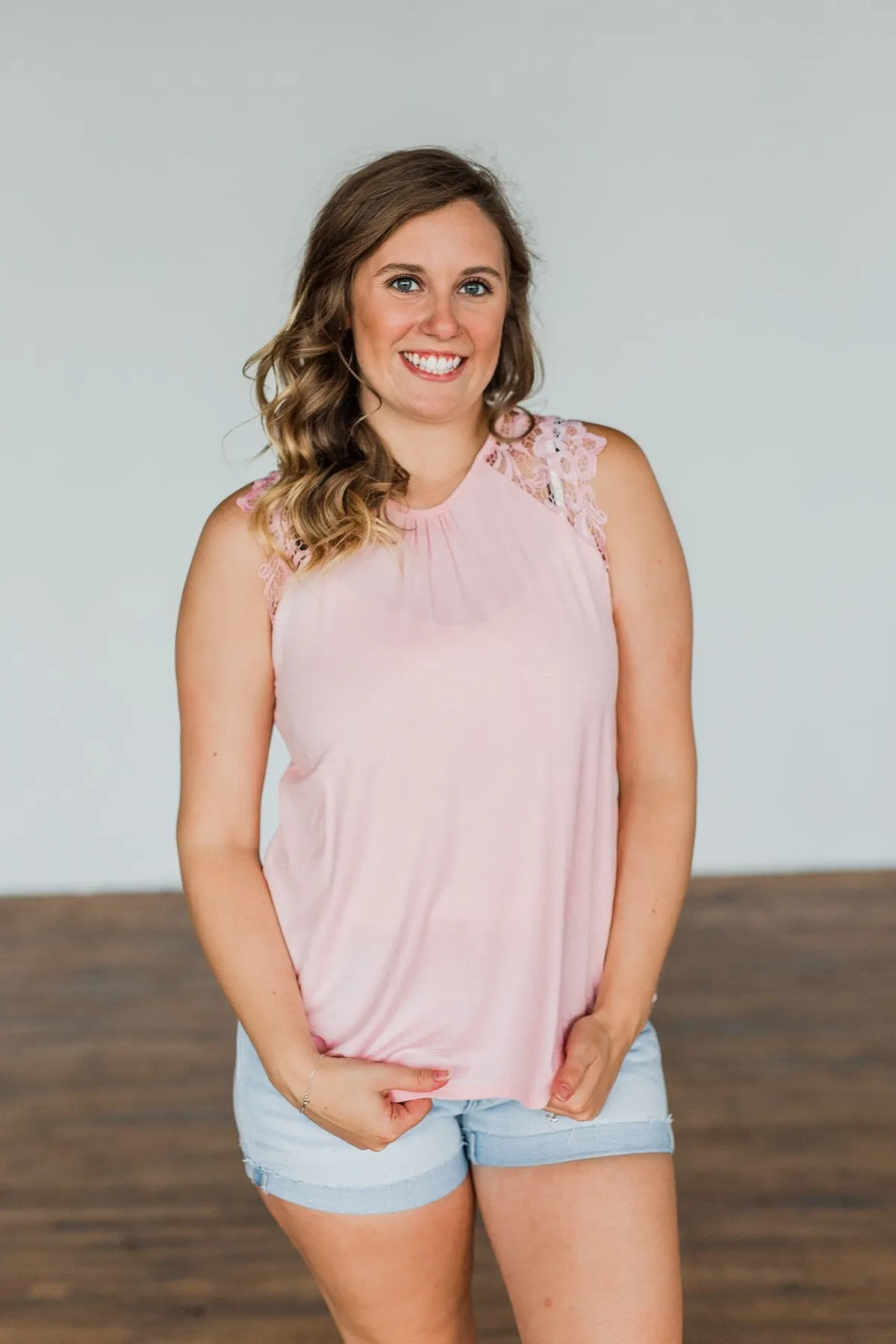 Lace Sleeve Tank Top Never Left My Side - Blush Pink