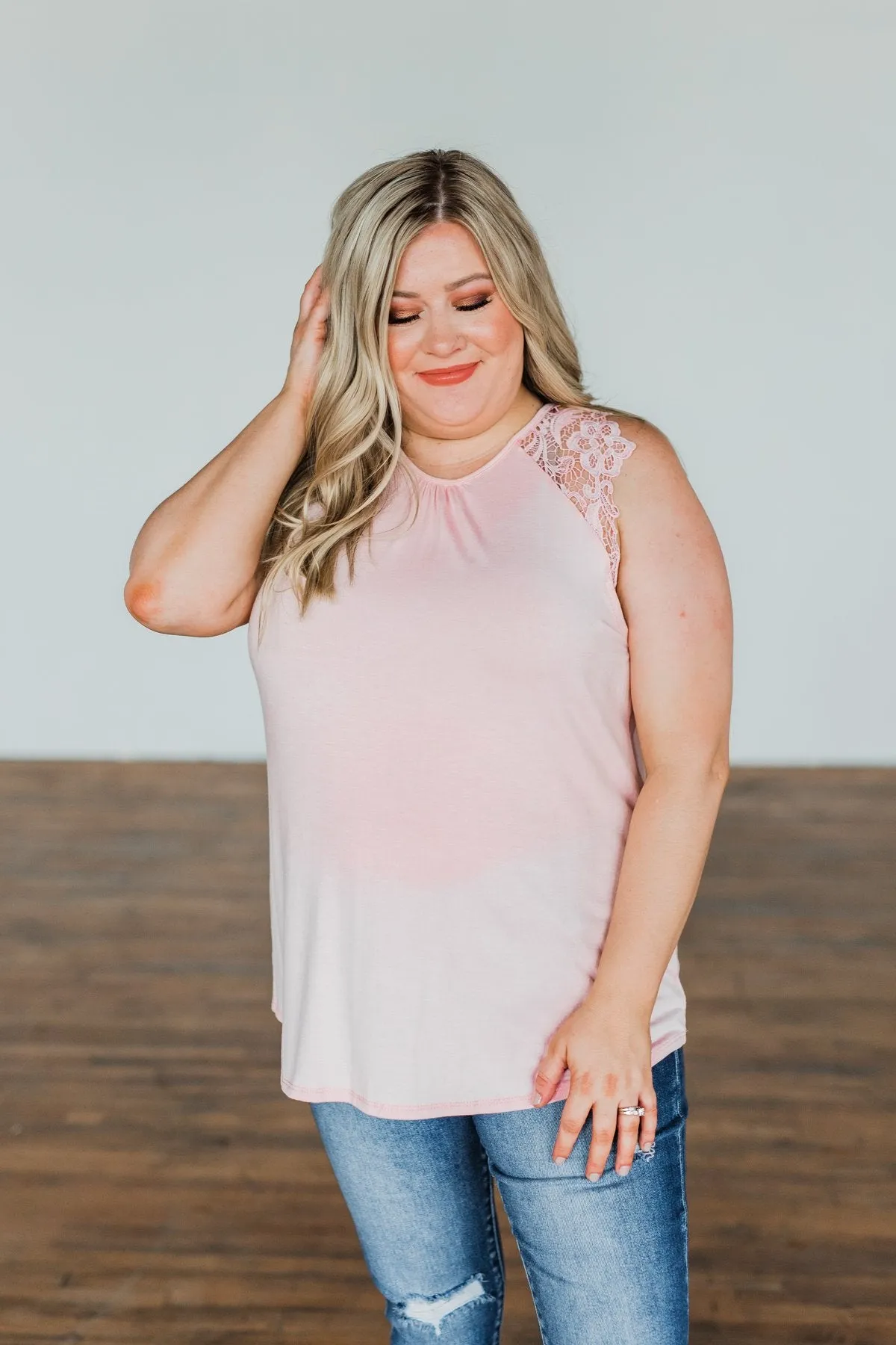 Lace Sleeve Tank Top Never Left My Side - Blush Pink