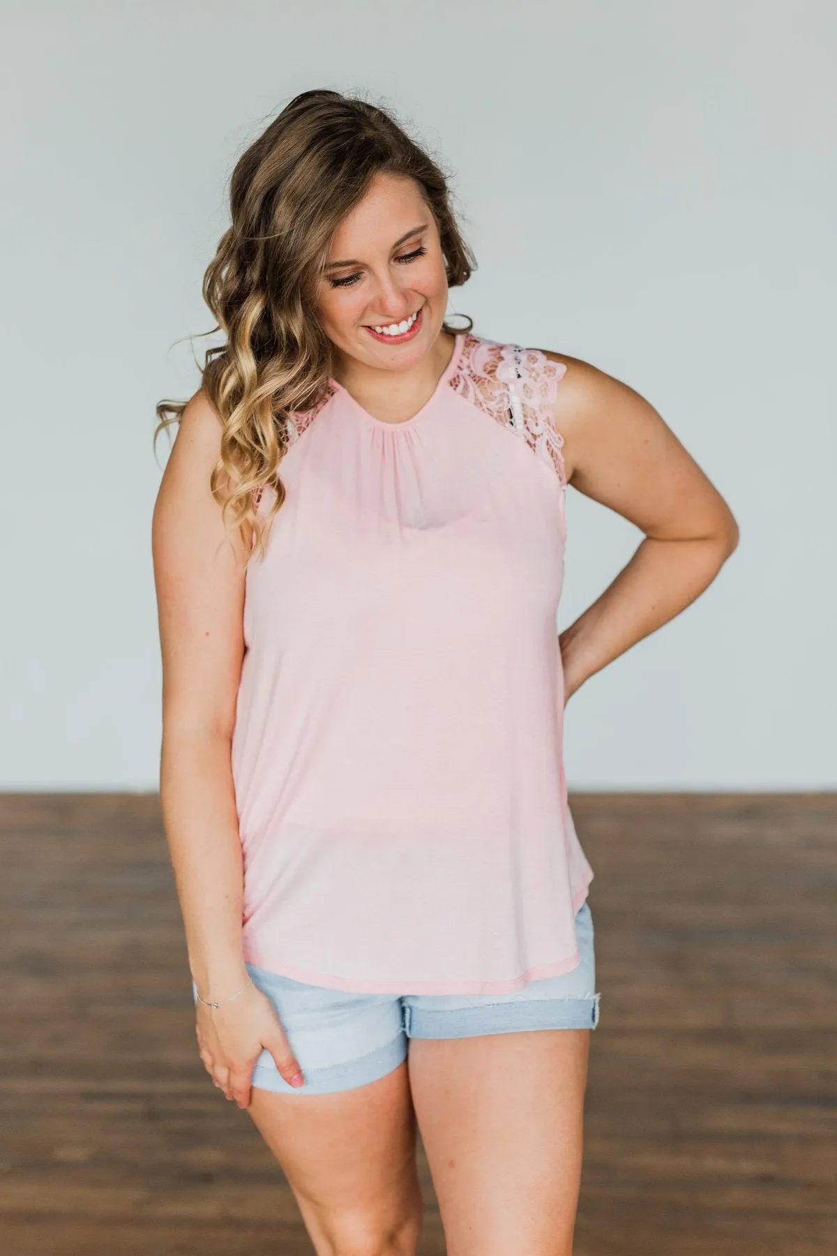 Lace Sleeve Tank Top Never Left My Side - Blush Pink