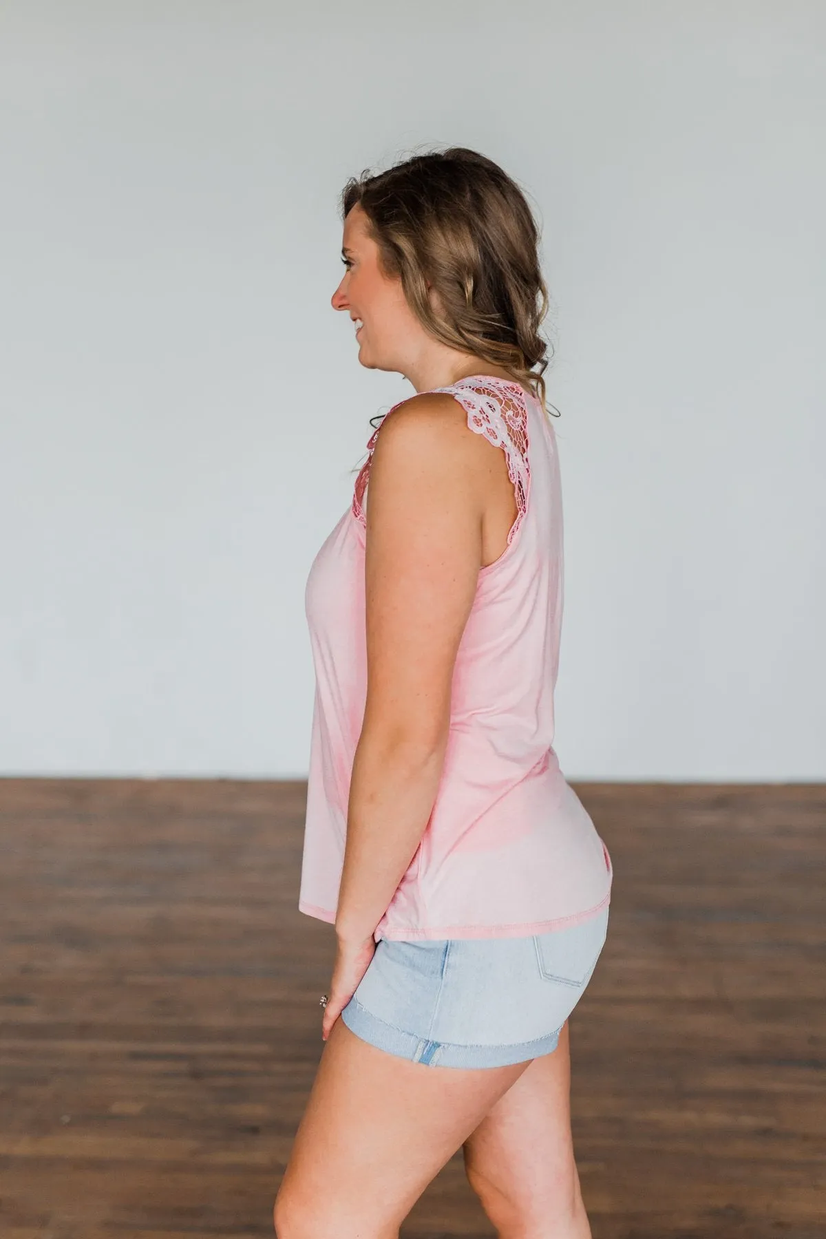 Lace Sleeve Tank Top Never Left My Side - Blush Pink