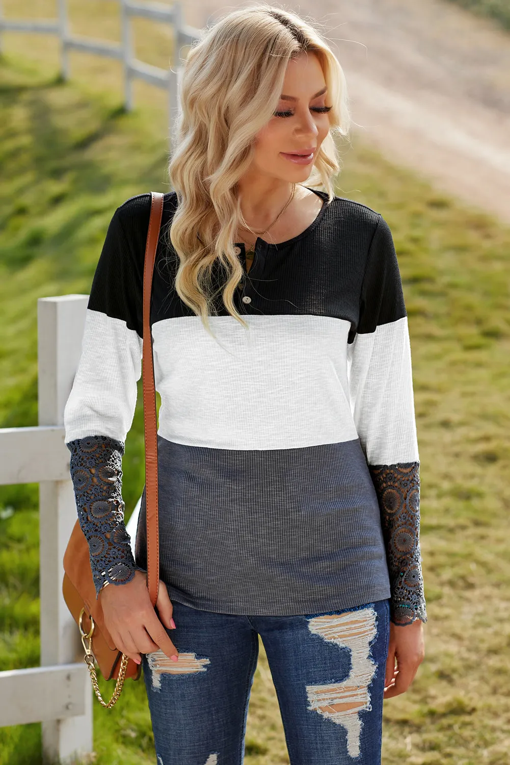 Off-The-Block Lace-Sleeve Ribbed Top