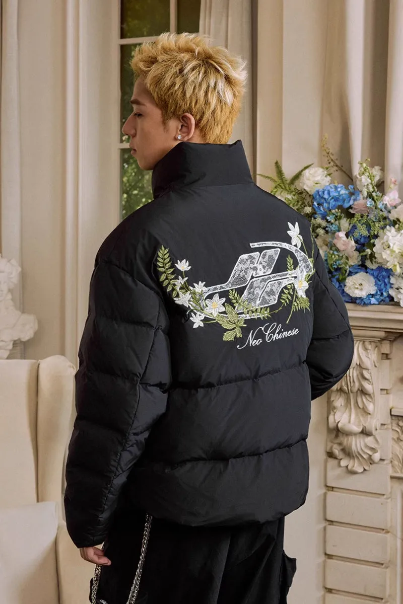 Oversized Lace Floral Embroidered Puffer