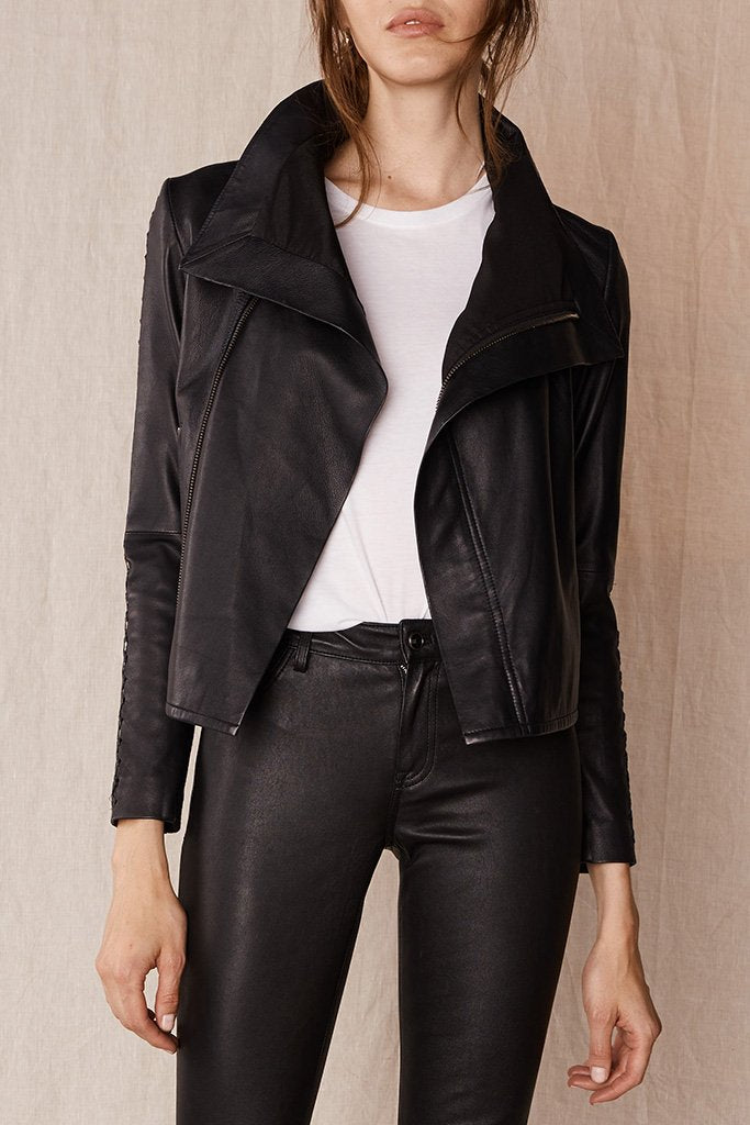 Paddington Black Leather Drape Jacket