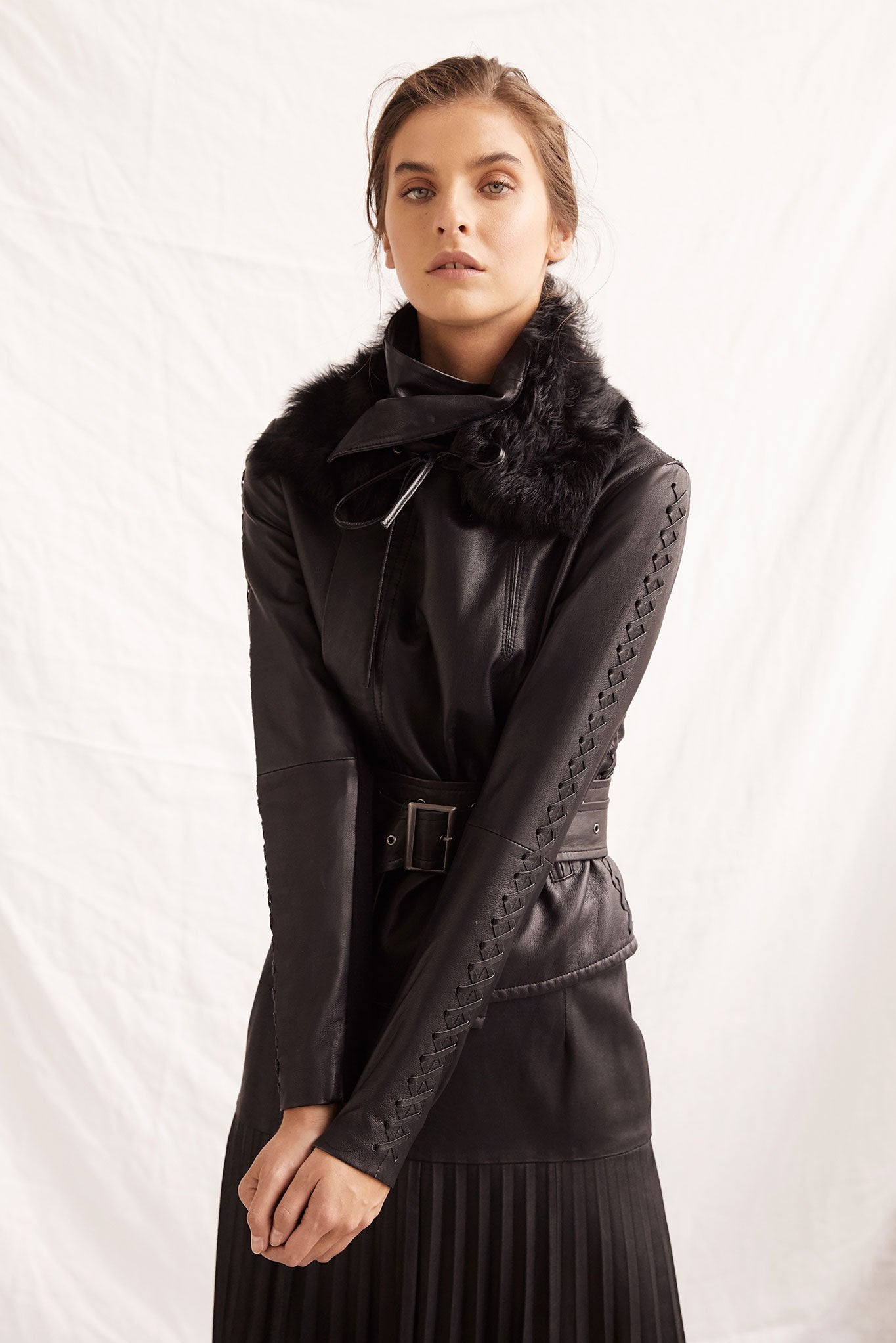 Paddington Black Leather Drape Jacket