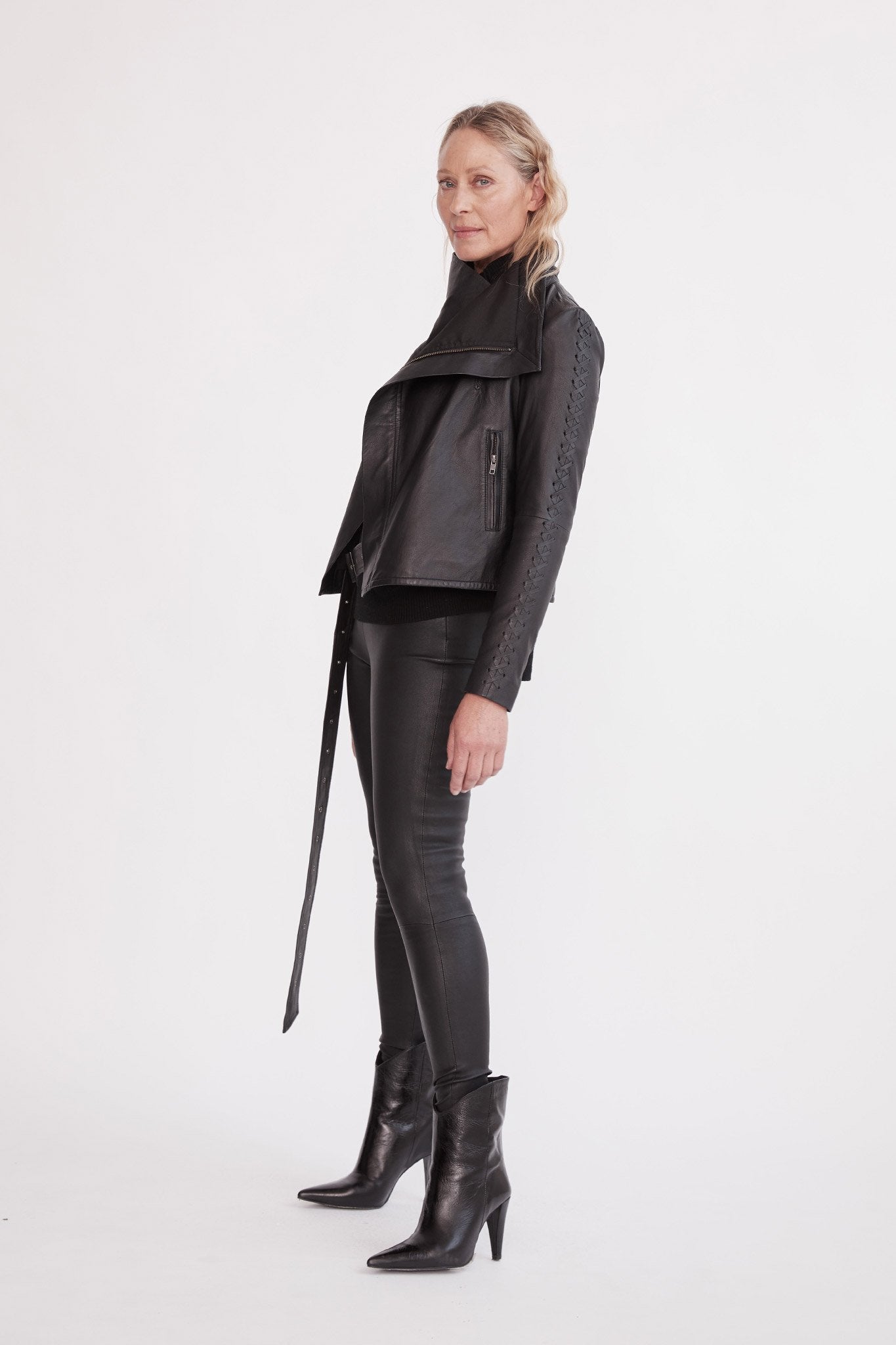 Paddington Black Leather Drape Jacket