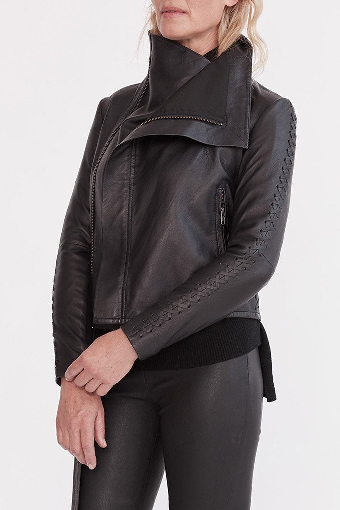 Paddington Black Leather Drape Jacket