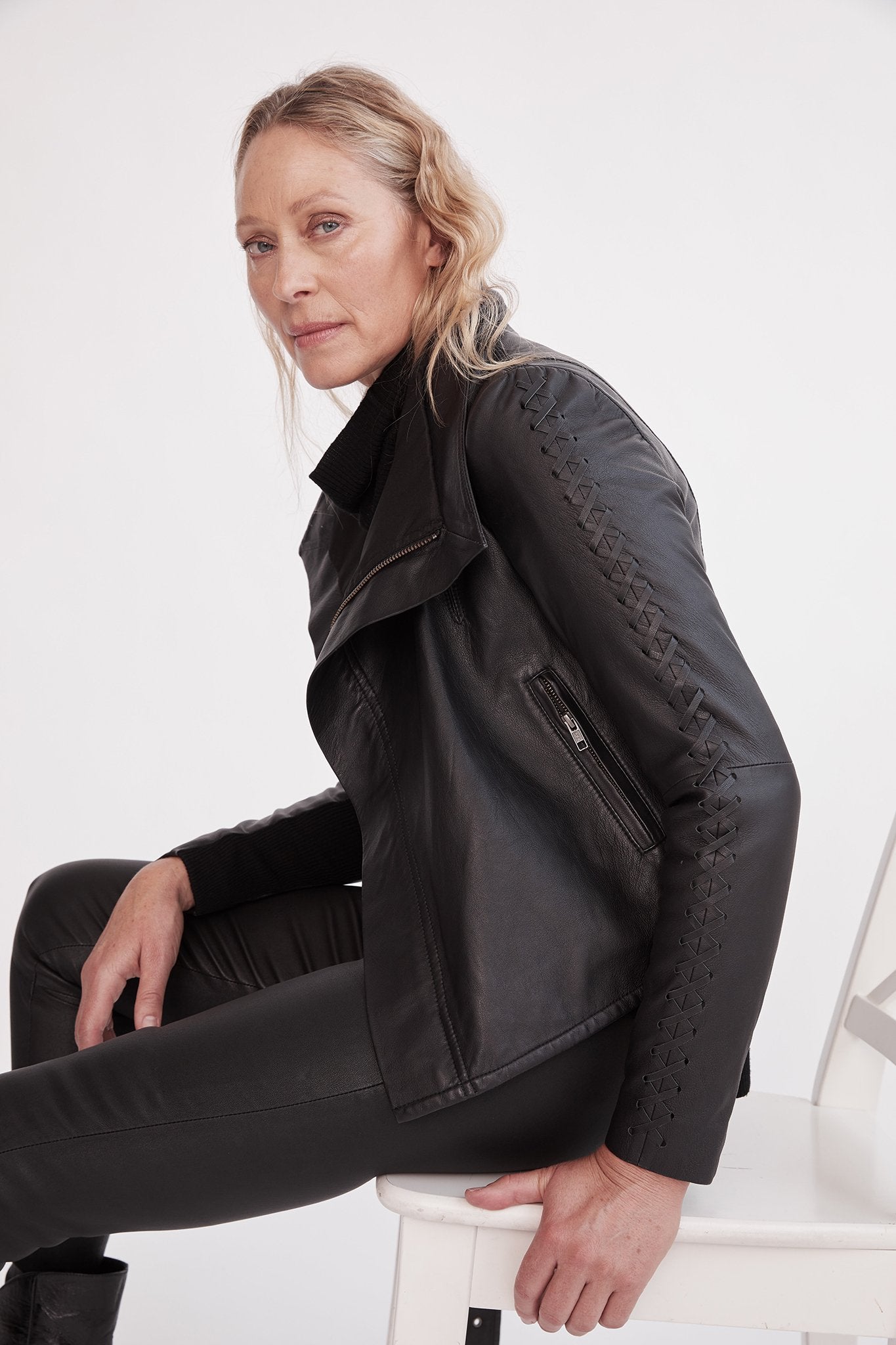 Paddington Black Leather Drape Jacket