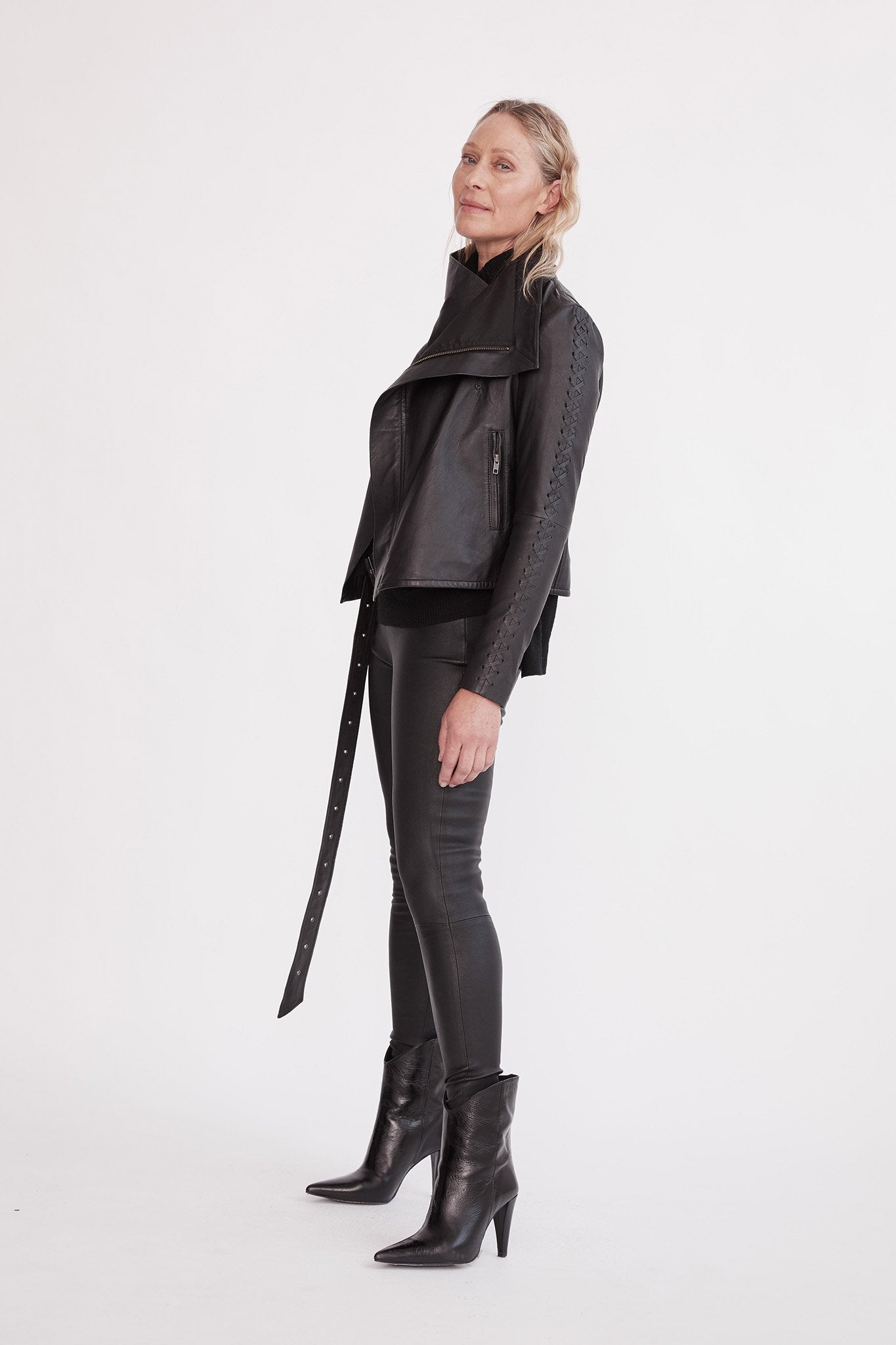 Paddington Black Leather Drape Jacket