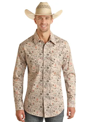 Orange Tattoo Pearl Snap Long Sleeve Shirt Men's by Panhandle Slim