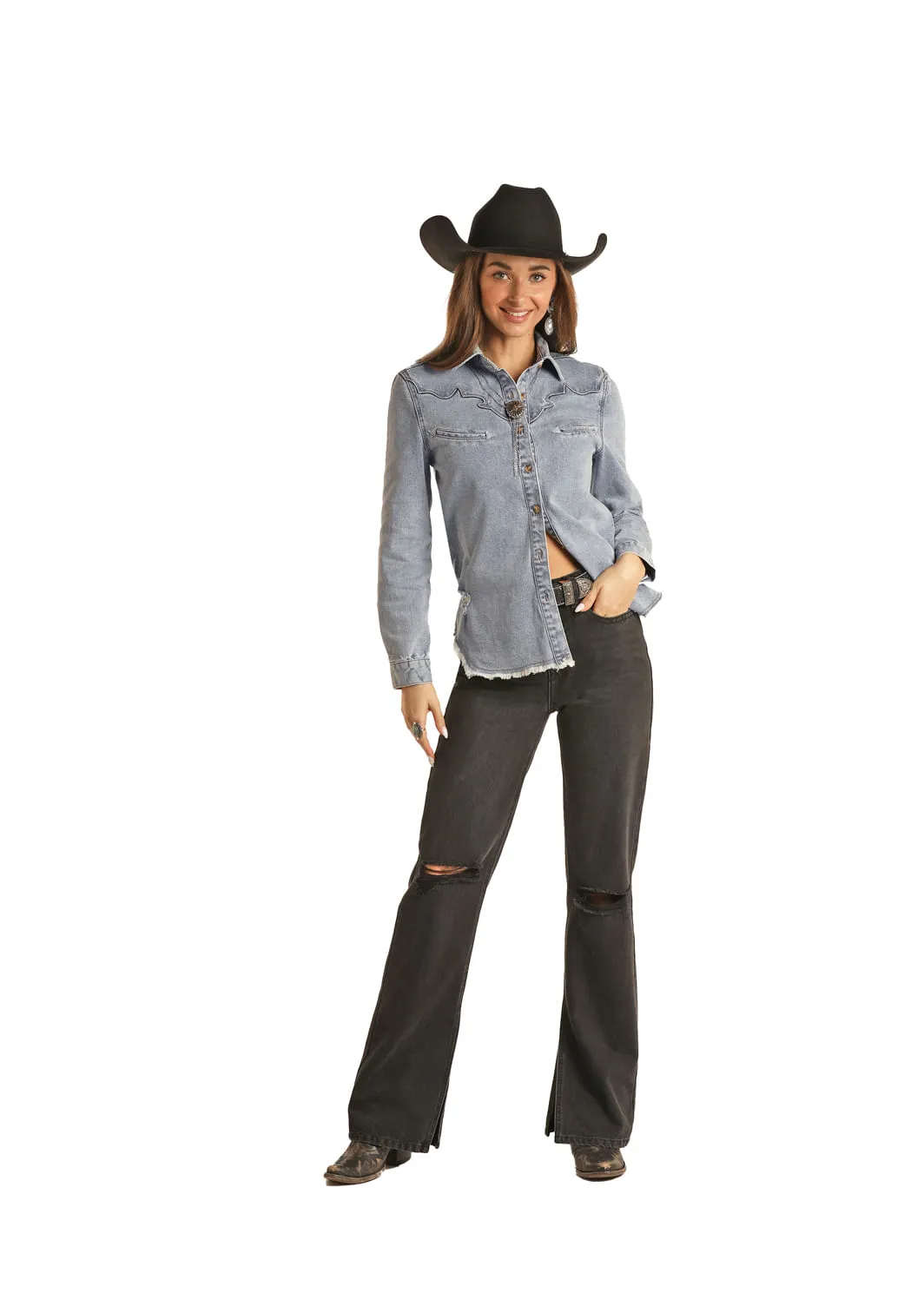 Light Wash Denim Long Sleeve Shirt Women's by Panhandle Slim