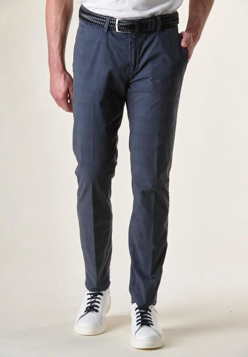 Blue slim cotton gingham pants